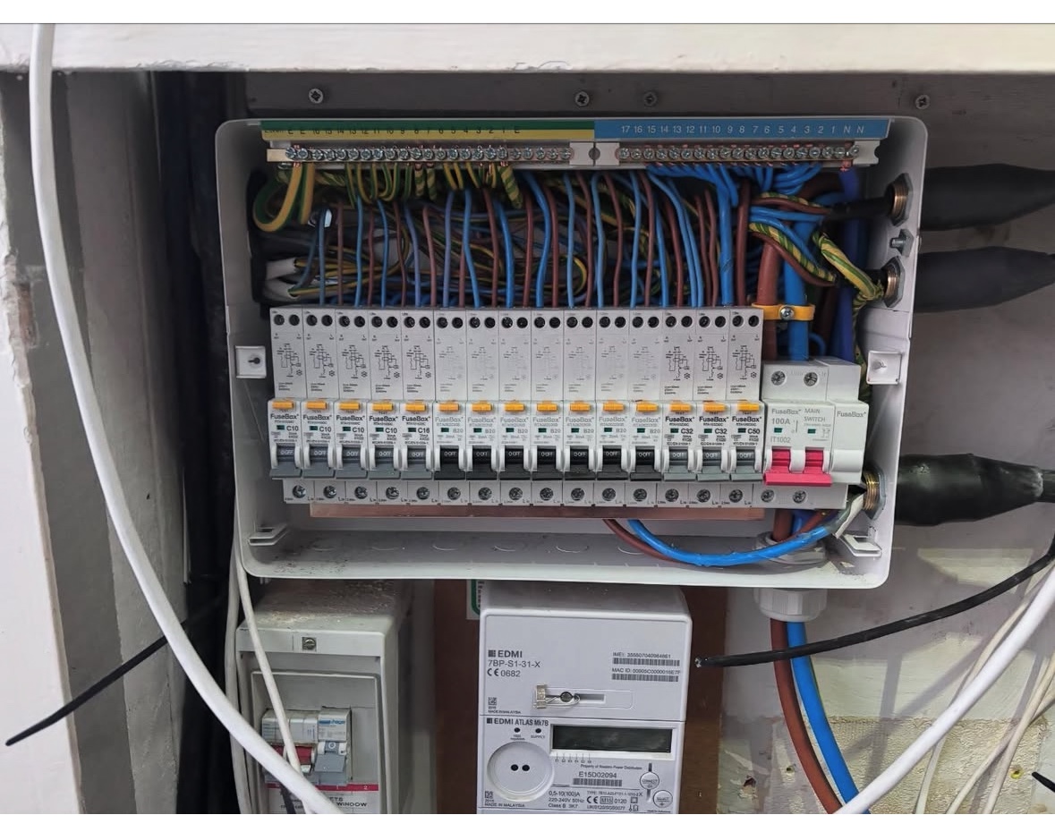 Consumer unit installation with neatly wired circuit breakers